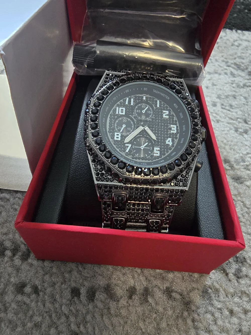 Men's Black Crystal Chronograph Watch - Unbranded